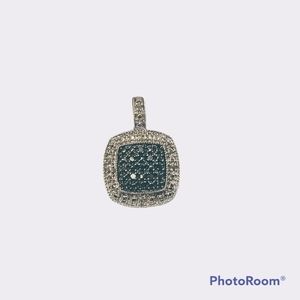Sterling Silver Black White Cushion CZ Pendant.